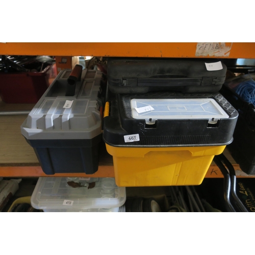 467 - TWO LARGE TOOL BOXES AND CAMPING STOVE