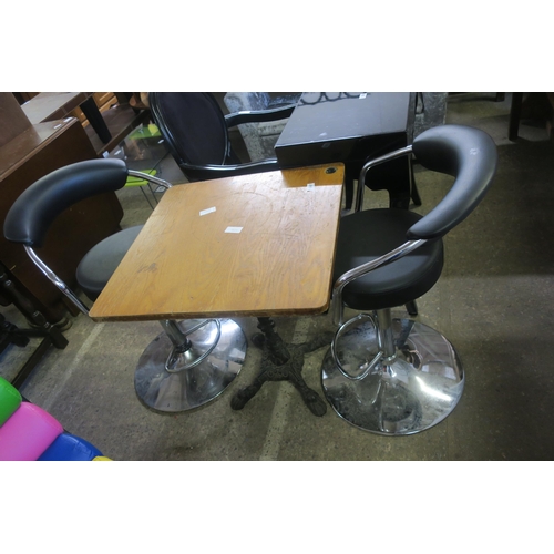 1007 - SQUARE BISTRO TABLE AND 2 BLACK AND CHROME BAR STOOLS