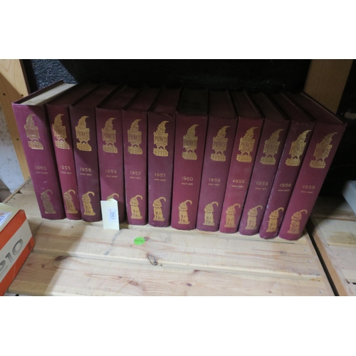 1362 - 12 VOLUMES OF PUNCH COMPENDIUMS FROM 1955 TO 1960