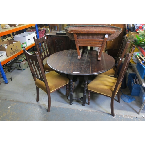 1130 - ANTIQUE BARLEY TWIST TABLE & FOUR ARTS & CRAFTS CHAIRS