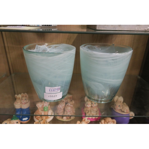 1187 - PAIR OF HEAVY GLASS VASES / PLANTERS