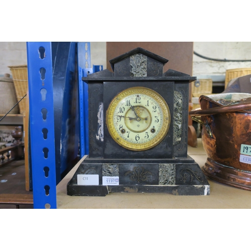 1197 - ANTIQUE SLATE MANTLE CLOCK