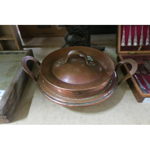 1293 - COPPER LIDDED COOKING / SERVING POT