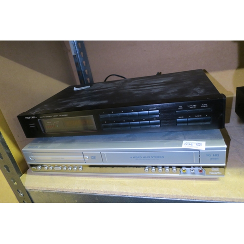 694 - PHILLIPS DVD AND VCR PLAYER AND ROTEL AM/FM STEREO TUNER