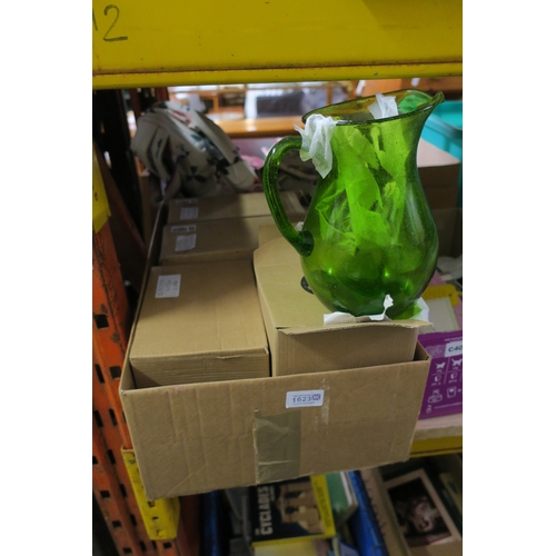 1623 - BOXED GREEN GLASS JUGS AND TUMBLERS