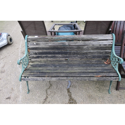 32 - WOODEN GARDEN BENCH WITH CAST IRON ENDS