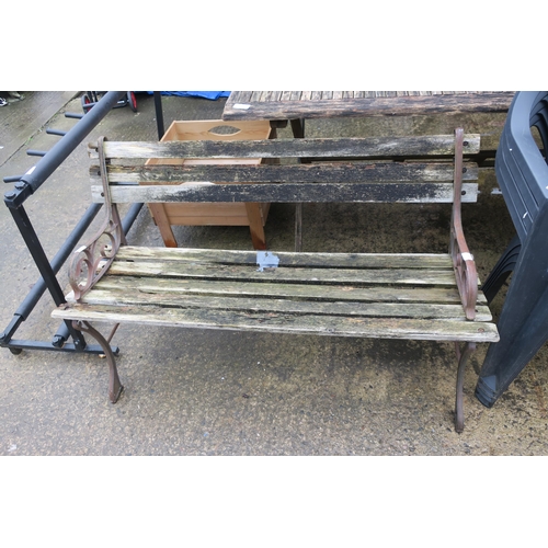 49 - WOODEN GARDEN BENCH WITH CAST IRON ENDS