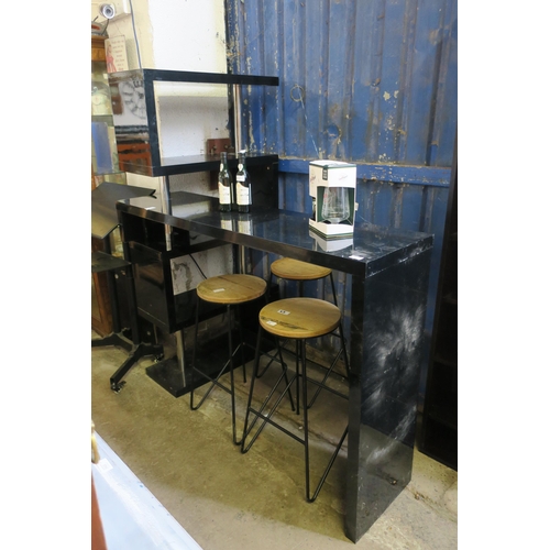 697 - BLACK AND CHROME BAR AND SHELVING UNIT