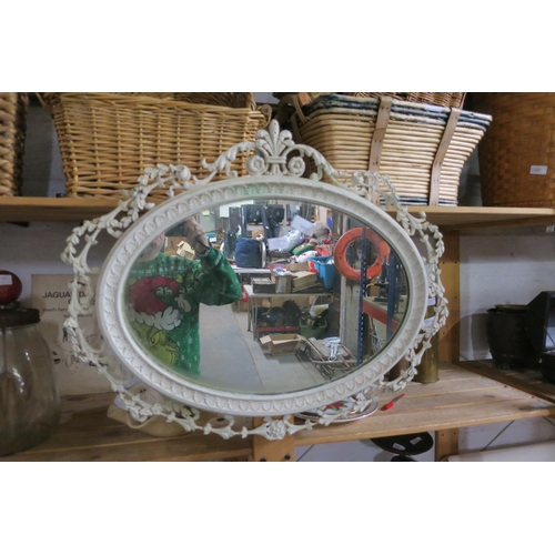 182 - VINTAGE MIRROR WITH WIREWORK FLOWERS ON THE OUTSIDE