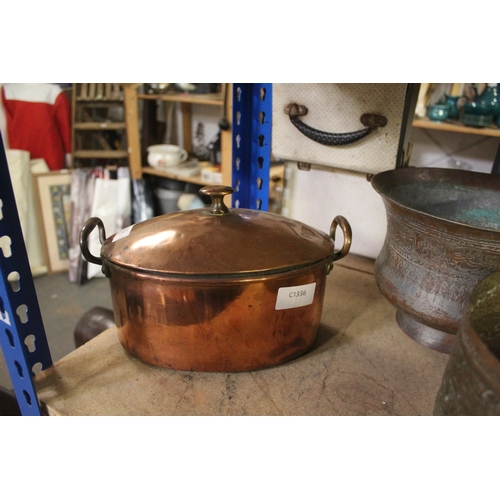 1154 - VINTAGE FRENCH COPPER STEAMER/FISH KETTLE