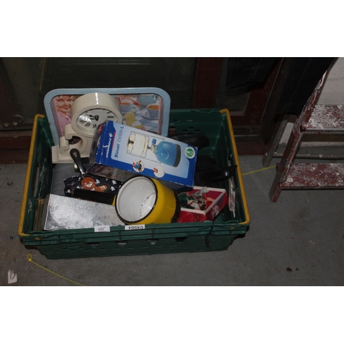 502 - CRATE OF HOUSEHOLD ITEMS INCLUDING CAMPINGAZ LIGHT