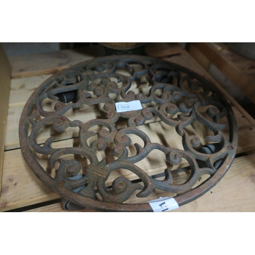 1360 - CAST IRON PLANT POT STAND ON CASTERS