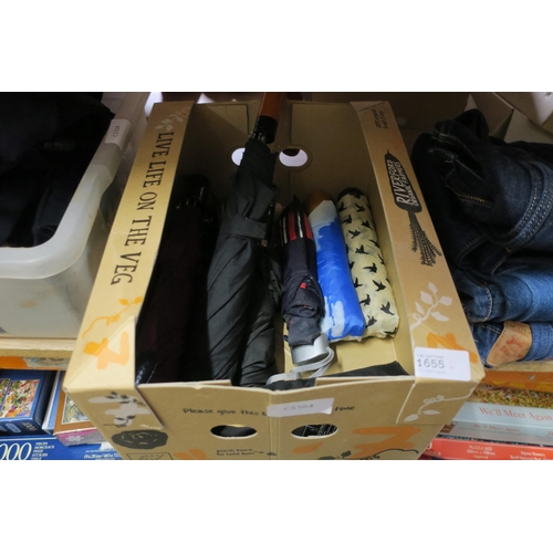 1655 - BOX OF VARIOUS UMBRELLAS