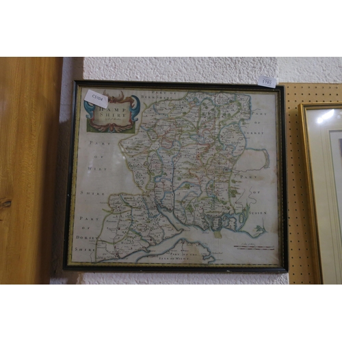 1702 - FRAMED VINTAGE FACSIMILE MAP OF HAMPSHIRE