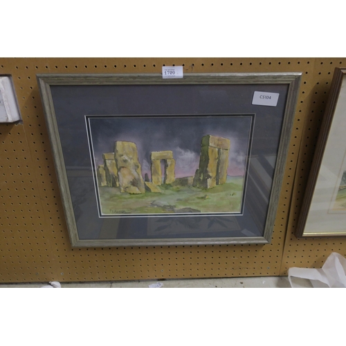 1709 - FRAMED ORIGINAL WATERCOLOUR - STONEHENGE BY ANNE HARRISSON