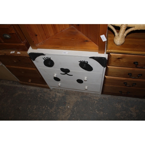 1039 - WHITE PAINTED CHEST OF DRAWERS WITH A PANDA DESIGN , THREE DRAWERS