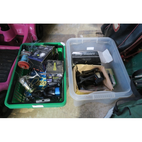 442 - TWO BOXES OF FISHING REELS AND ACCESSORIES