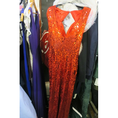 738 - SIZE 12 RED SEQUIN LONG DRESS