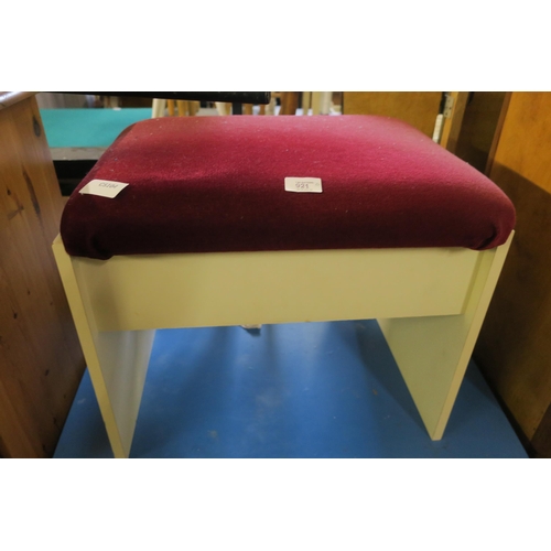 921 - WHITE STOOL WITH RED PADDED SEAT AND STORAGE