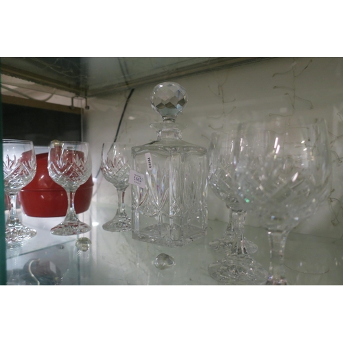 1442 - CRYSTAL DECANTER AND 6 WINE GLASSES