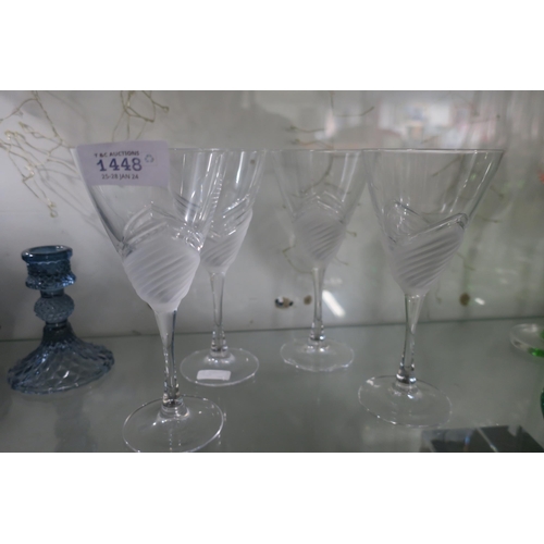 1448 - 4 WINE GLASSES WITH FROSTED DESIGN