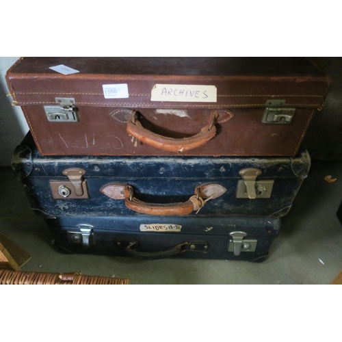 1550 - TRIO OF VINTAGE LEATHER SUITCASES