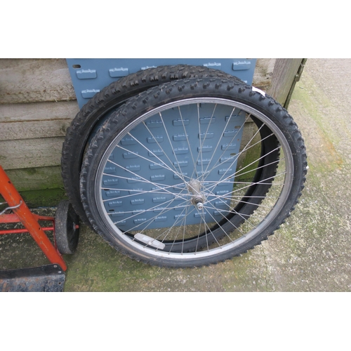 27 - 1 BIKE WHEEL WITH 2 TYRES