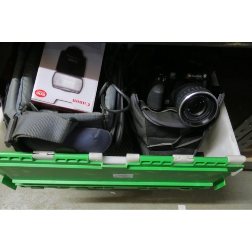 732 - CRATE OF CAMERAS ETC