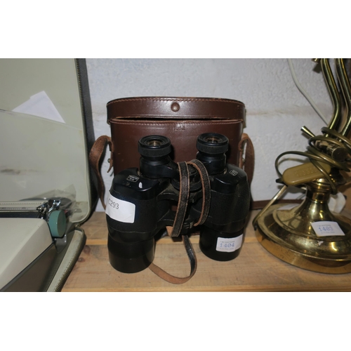 1404 - PAIR OF ROSS LONDON 12X40 SOLARGLOSS BINOCULARS WITH BROWN LEATHER CASE