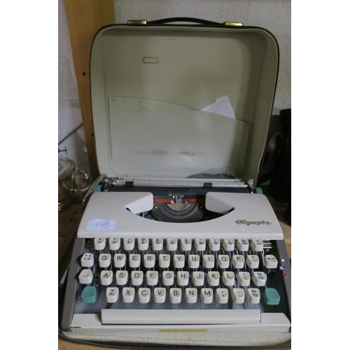 1406 - VINTAGE OLYMPIA TYPEWRITER IN BLACK LEATHER CARRY CASE