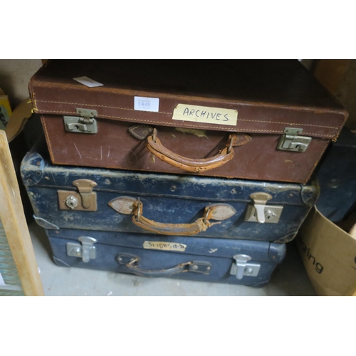 1408 - STACK OF THREE VINTAGE SUITCASES