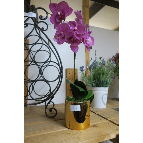 511 - LOVELY FAUX ORCHID IN GOLD COLOURED POT