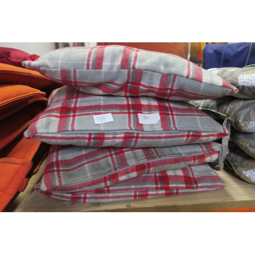 1029 - SET OF FOUR RED CHECK BRUSHED COTTON CUSHIONS