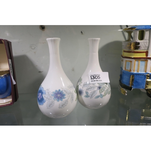 1305 - TWO WEDGEWOOD VASES , CLEMENTINE