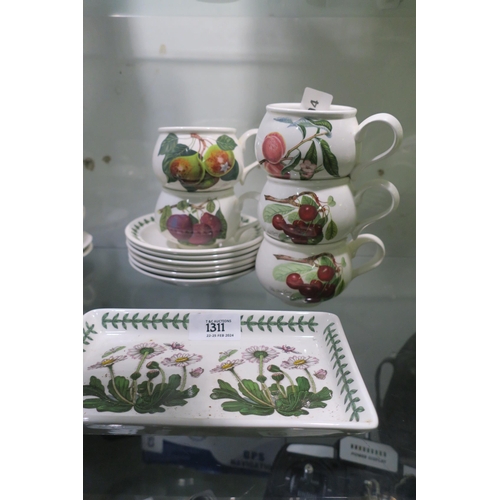 1311 - TEA CUP SET OF SIX AND TRINKET TRAY BY PORTMEORON , POMONA & THE BOTANIC GARDEN DESIGN