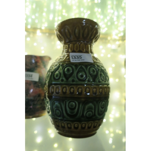 1335 - A  HEAVILY PATTERED WEST GERMAN VASE IN BROWN AND GREEN