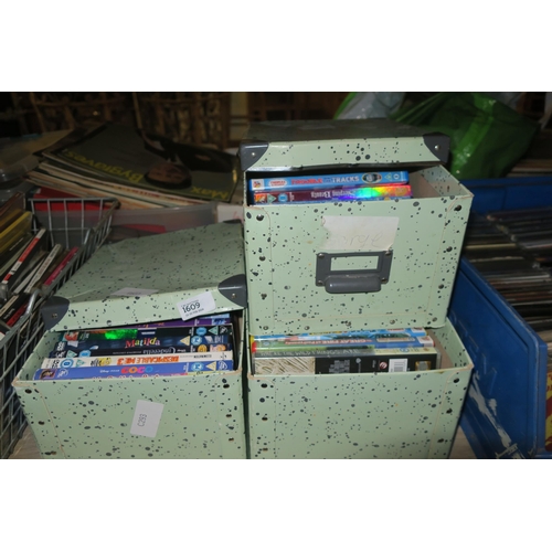 1609 - THREE BOXES OF CHILDRENS DVDS AND CASES