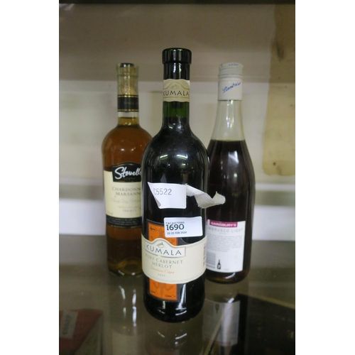 1690 - THREE BOTTLES OF VARIOUS WINES , BALO OVER 21S ONLY