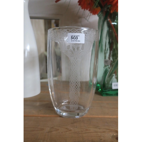 503 - BEAUTIFUL ETCHED GLASS VASE