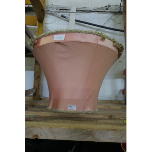 835 - A LARGE PINK STANDARD LAMP SHADE