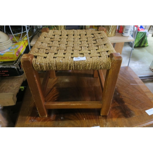 839 - A SMALL WOVEN SEAT FOOT STOOL