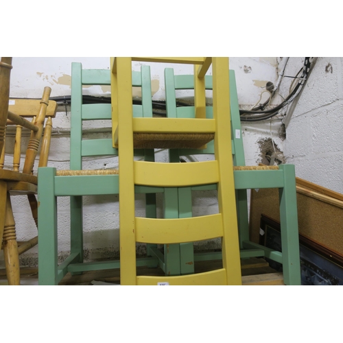 848 - 3 CHUNKY PAINTED PINE CHAIRS WITH SEA GRASS SEATS