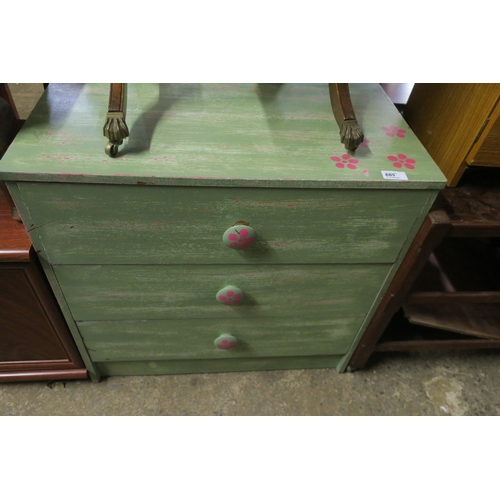 889 - SMALL PAINTED THREE DRAWER CHEST OF DRAWERS