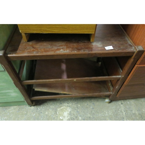 891 - DARK WOOD TROLLEY WITH SHELF