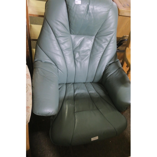 895 - A SAGE GREEN LEATHER TURNING STUDY CHAIR