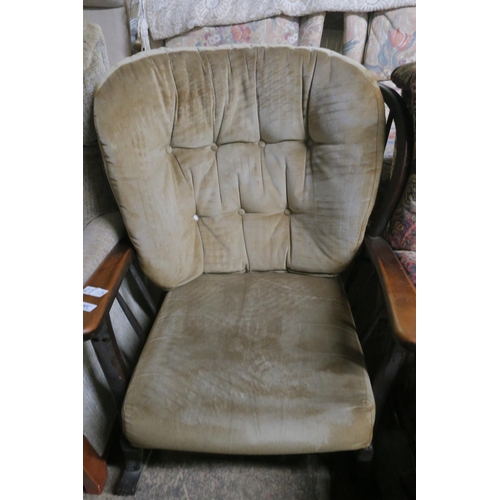 901 - VINTAGE ROCKING CHAIR WITH GREEN VELOUR CUSHIONS