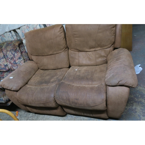 910 - A LOVELY TWO SEETER SUEDE BROWN SOFA , VERY COMFY