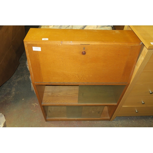 912 - VINTAGE BUREO / CUPBOARD WITH GLASS SLIDING DOORS