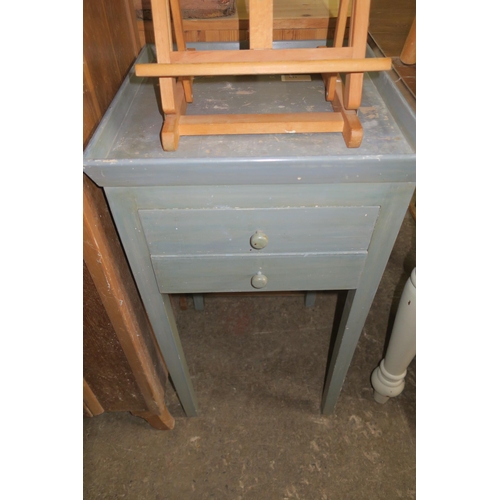 962 - SMALL GREY SIDE TABLE WITH INSET TOP AND TWO DRAWERS