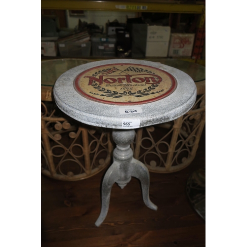 965 - SMALL ADAPTED SIDE TABLE WITH NORTON SIGN ATTACHED